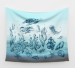 Vintage Marine Animals and Darwin Fish Tapestry