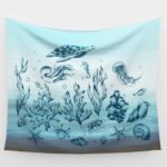 Vintage Marine Animals and Darwin Fish Tapestry
